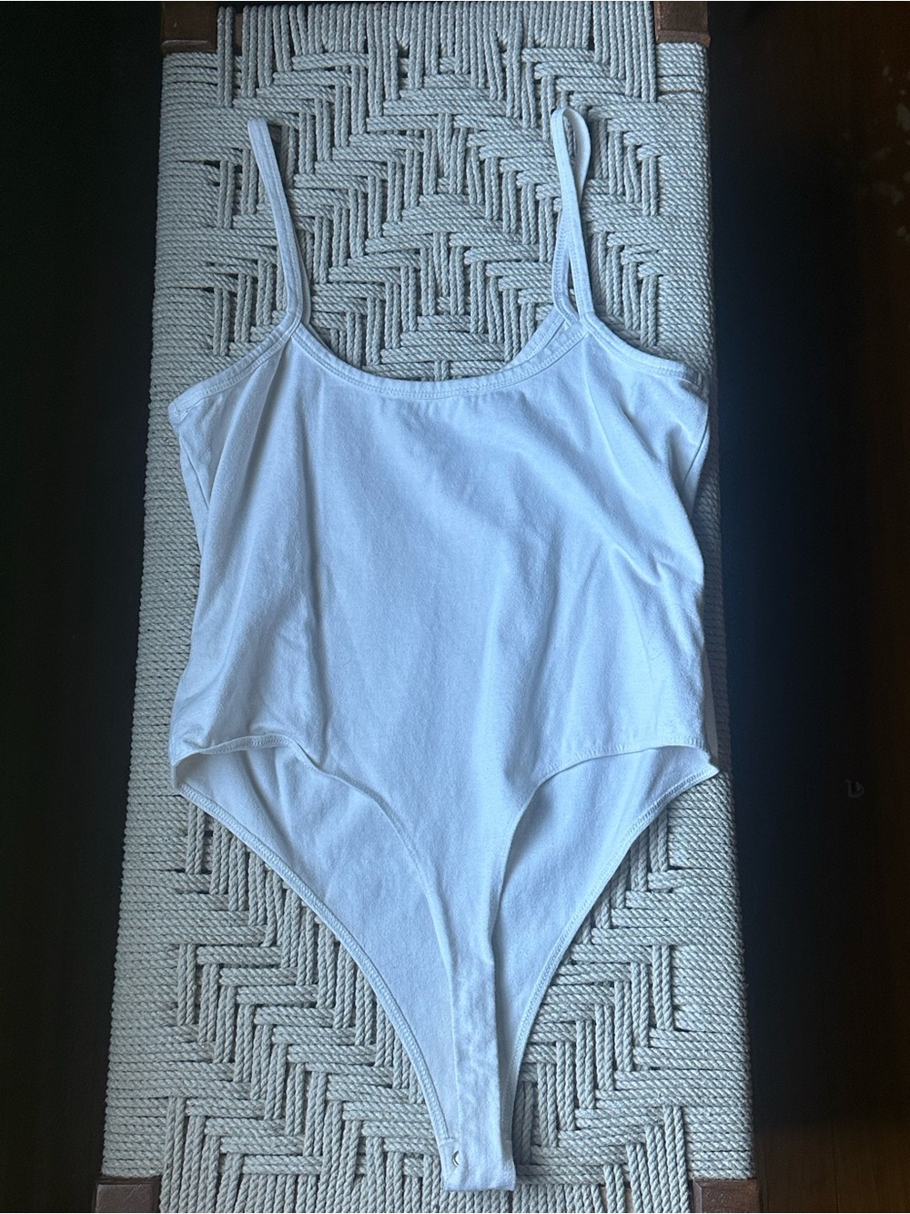 Double Zero White Slim-Strap Ribbed Bodysuit